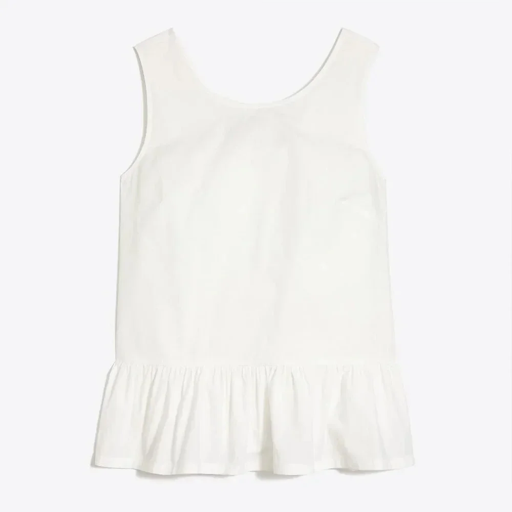 J Crew Bow-Back Peplum Tank Top White XXS Preppy Coquette Professional Corporate
